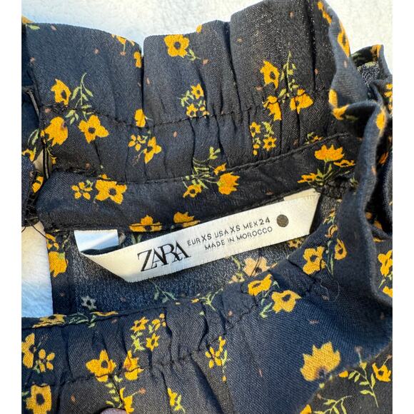 Zara Black Orange Gold Floral Ruffle Mini Dress Long Sleeve Print Cottagecore S - Picture 4 of 7